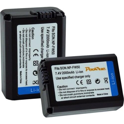 2Pcs NP-FW50 Camera Battery NPFW50 NP FW50 for SONY A5000 A5100 A7R NEX5 5R 5N A6000 A7 NEX6 NEX7 NEX5R NEX5N