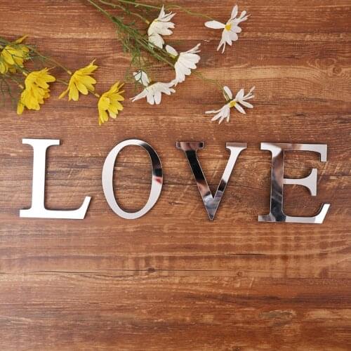 English Letters Acrylic Mirror Surface Wall Sticker 3D Silver Alphabet Poster Bedroom Festival Party Decoration DIY Art Mural