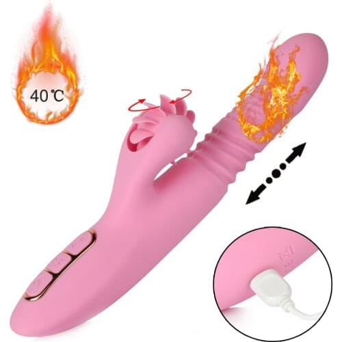 Automatic Telescopic Heating Dildo Vibrator Sex Tongue Roller Licking Clitoris Stimulator G-Spot Vibrators Sex Toys for Women