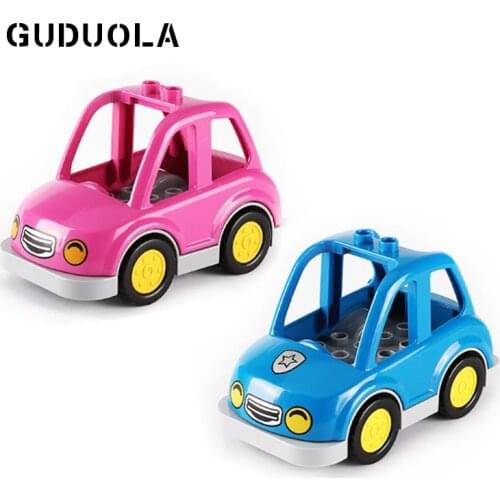 GUDUOLA Big Bricks 2dots Beetle Car Amusement Park Accessory Block Car Playmobil Toys Building Block For Children Gift