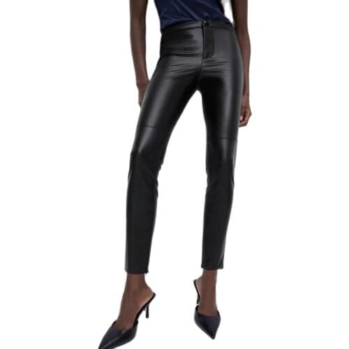2020 New Fashion Autumn Winter Women High Wasited Faux Leather Trousers Ladies Slim Warm Fleece PU Skinny Stretch Pencil Pants