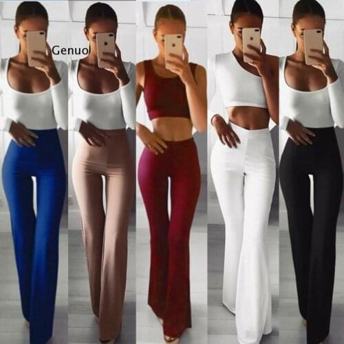 Summer Autumn Solid Elegant Female Lady Womens Palazzo Flared Wide Killer Legs Pants High Waist Ol Ladies Career Long Trousers