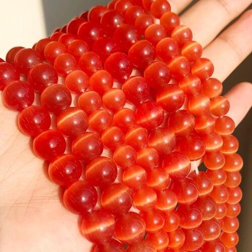 4/6/8/10/12mm Orange Color Cat Eye Opal Beads Round Loose Stone Beads for Jewelry Making DIY Bracelet 15" Strand