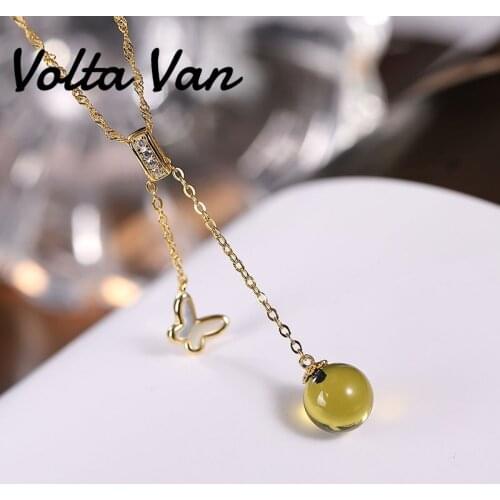 Volta Van 925 Sterling Silver Pendant Necklaces Sweater Chain Blue Amber Fine Jewelry 2021 New Design Elegant Fashion Necklaces