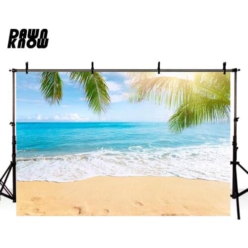 DAWNKNOW Blue Sky Sand Leaf Photography Background Seaside Wedding Photo Backdrops Photo Studio Children Photocall lv2813