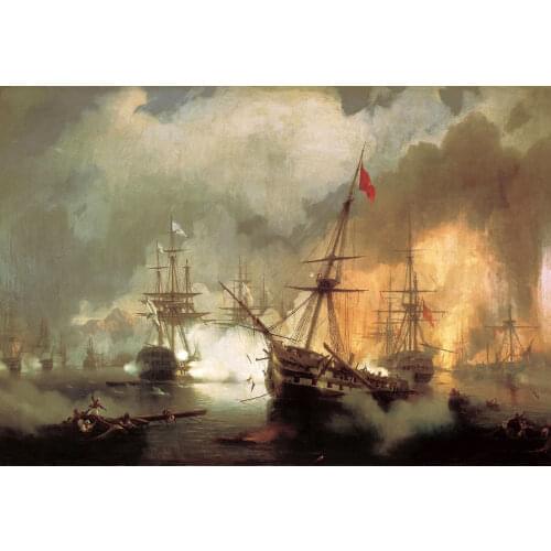 Decorative Art Landscape Ships Oil painting on Canvas Battle of Navarino by Ivan Constantinovich Aivazovsky Wall Art Handpainted