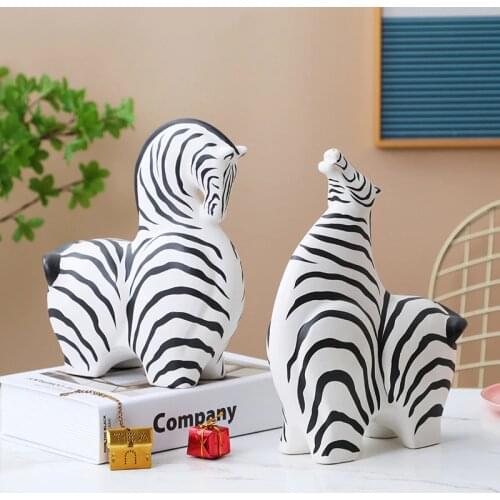 Hand Painted Porcelain Zebra Statue Abstract Ceramics Zebra Sculpture African Wild Animal Home Furniture Decor Craft Ornament