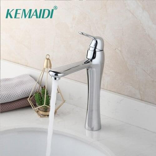 KEMAIDI Deck Mounted Single Handle Faucet Bathroom Chrome Basin Faucets Bathroom Basin Vessel Sink Mixer Hot/Cold Water Tap