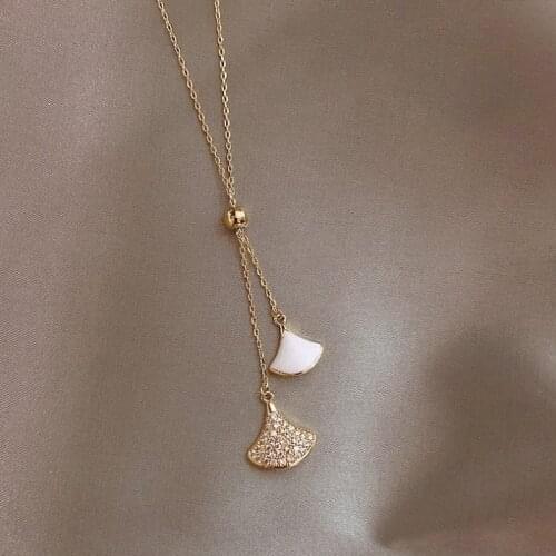 Classic Rhinestone White Black Sector Pendant Necklace Women Luxury New Gold Chain Sweater Chain Female Party Jewelry Gift