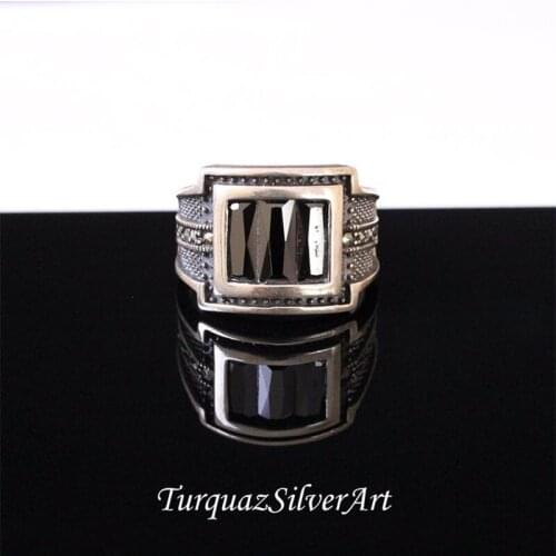 Handmade Mans Black Zircon Gemstone Ring, Mans 925 Silver Ring, Zircon Ring, Silver Handmade Ring