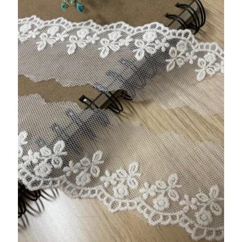 2 Meters 10cm Width Beautiful Off White Cotton Exquisite Handmade DIY Embroidered Flower Lace Trim Fabric Dress Decoration