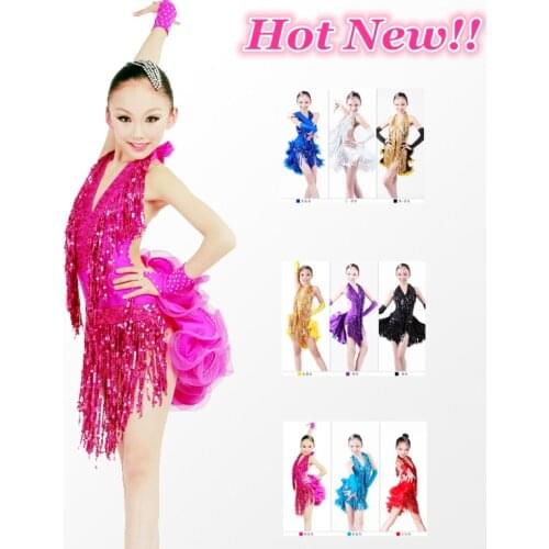 Hot New Shining Tassels Backless Latin Dress for Girls Performance/Competition Costume,Professional Stage Dancewear,7 Colors