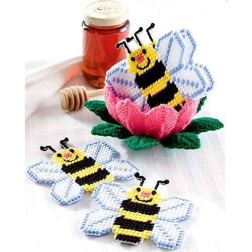 3D Cross Stitch Kit Embroidered three-dimensional wool 331 Bees coasters 1 set 4 with storage box DIY living room new