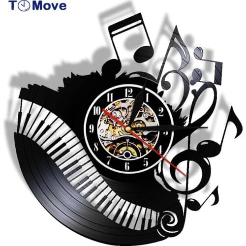 Piano Room Music Notes Vinyl Record Clock I Love Music Battery Operated Wall Clock Musician Pianist Teacher Wall Art Home Decor
