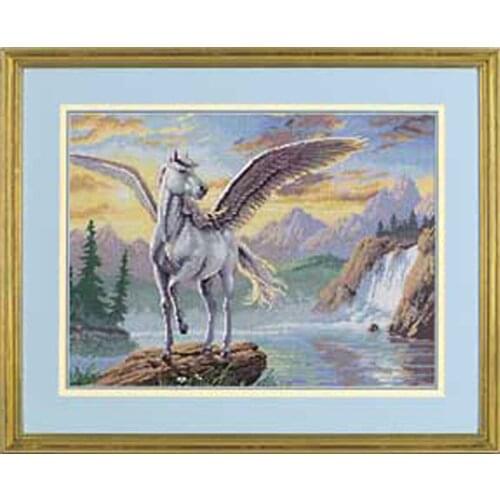 SKY BLUE fabris Beautiful Counted Cross Stitch Kit Enchanting Pegasus White Flying Horse dim 35023