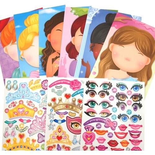 New DIY Stickers Puzzle Games Make-a-Face Princess Animal Dinosaur Assemble Jigsaw Children Recognition Training Education Toy