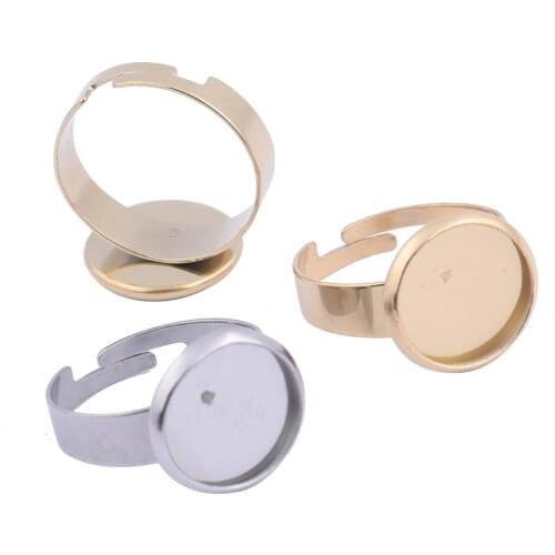 10pcs gold plated fit 12mm cabochon ring base stainless steel adjustable bezel blank settings for rings jewerly making