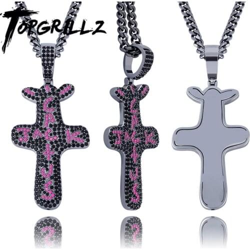 TOPGRILLZ Black Cactus Jack Pendant Necklace Iced Cubic Zircon Hip Hop Fashion Jewelry For Men Women