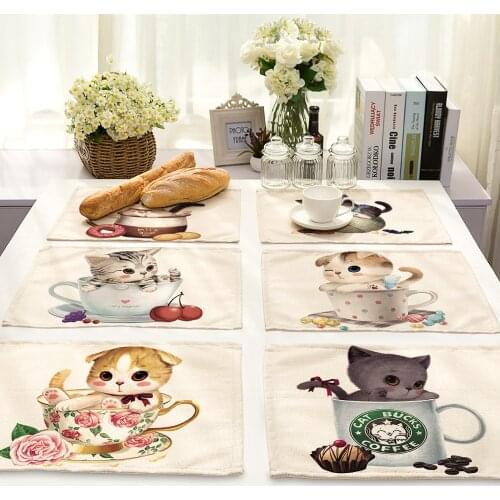 Cat Coaster Lovely Cats Pattern Placemat For Dining Table Kitchen Decor Tableware Linen Christmas Table Mat New Year