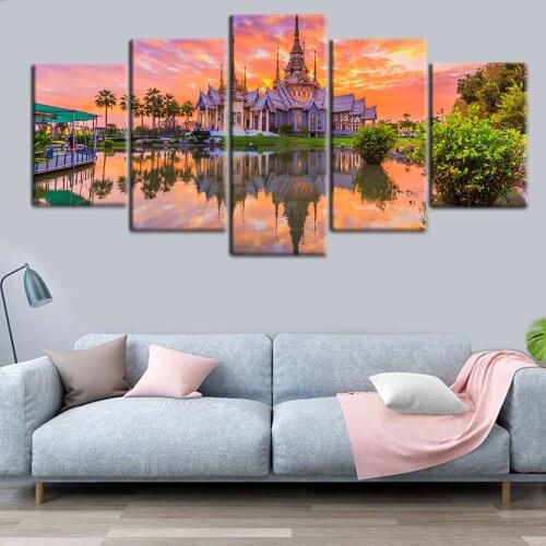 Poster 5 Panel Classic Asia Thailand Famous Landscape Painting Printmaking Building Wall Picture Canvas Home Decoration