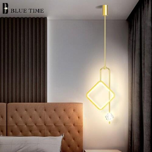 Bedside Lights LED Pendant Lights Crystal Home Indoor Pendant Lamp for Dining Room Living Room Hanging Lighting Fixtures Golden