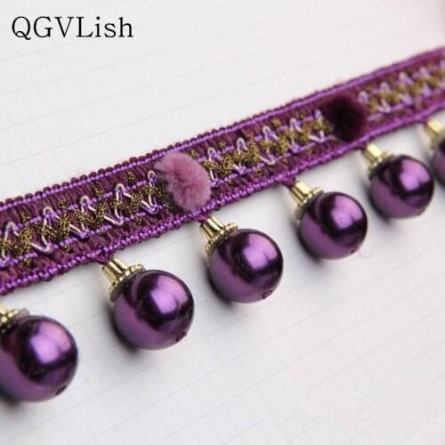 QGVLish 12M/lot Pearl Beads Curtain Tassel Fringe Lace Trim Belts DIY Sewing Sofa Stage Lamp Curtain Accessories Lace Ribbon