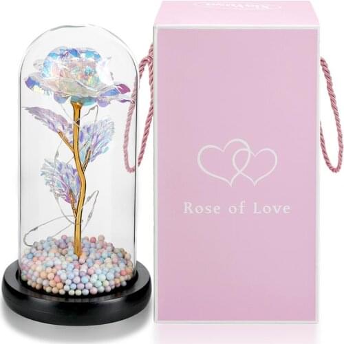 Lifelike Rose Flower Decorative Romantic LED Flower With Glass Cover Desk Ornament For ValentineS Day Propose Marriage Gifts