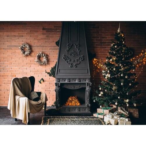 Christmas Tree Decors Brick Wall Vinyl Photography Background for Photo Studio Backdrop Children Baby Home Party Photoshooting