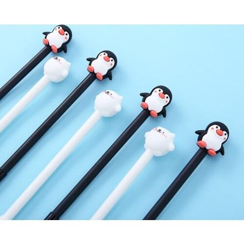 24 pcs/Lot Happy Friends Polar Bear Penguin Pen Happy Friends Black Color Gel Ink Roller ball Pens Office School Supplies F959