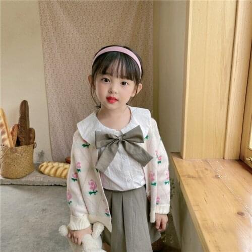 2021 new style girls printed knitted sweater cotton autumn fashion kids cardigan 1-7 years