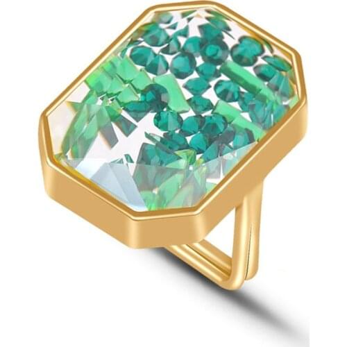 FYJS Unique 10 Pcs Light Yellow Gold Color Geometric Shape Crystal Finger Ring Wish Bottle Jewelry