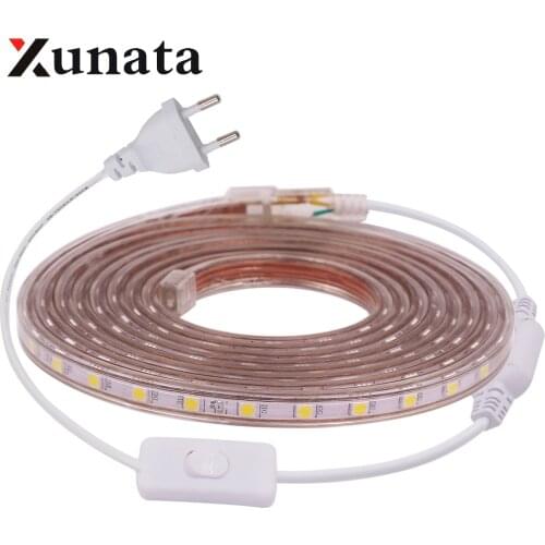SMD 5050 RGB LED Strip 220V Waterproof 60LEDs/m Flexible Tape Ribbon LED Light Strip With Switch EU Plug white/red/green/blue