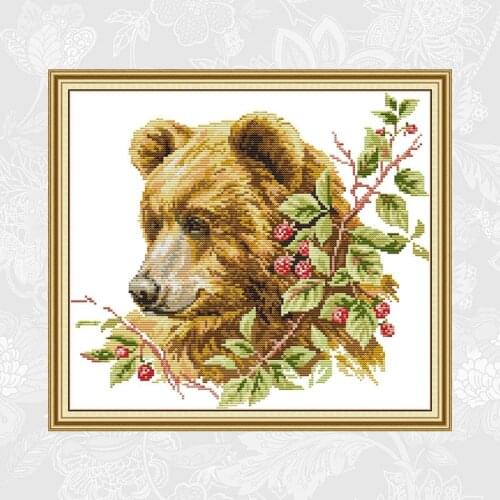 Brown bear Cross Stitch 14ct Printed Fabric 11ct Counted Canvas Embroidery DMC Floss Kit DIY Handwork Needlework Sets