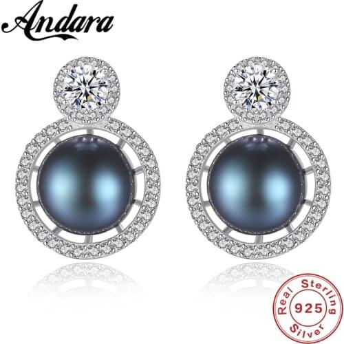 High Quality S925 Sterling Silver White Black Pearl Earrings Clear CZ Zircon Woman Earring Free Shipping