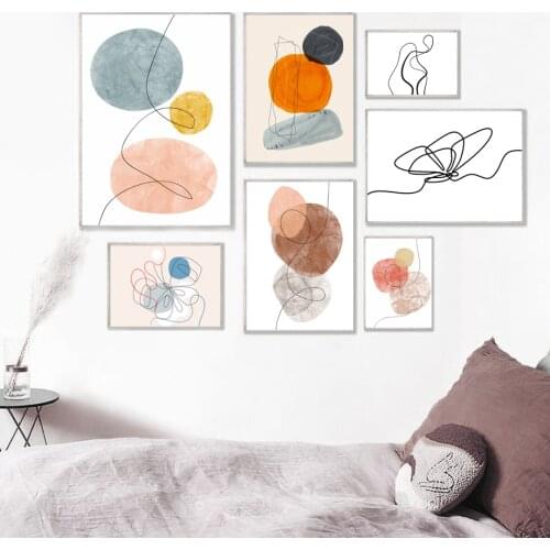 Woman Line Round Color Block Minimalist Wall Art Canvas Painting Nordic Posters And Prints Wall Pictures For Living Room Decor