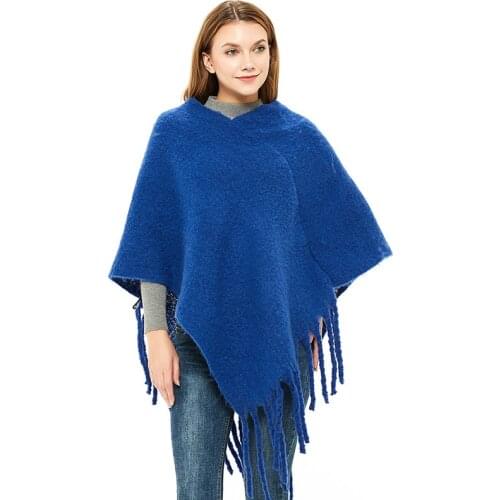 Womens V-neck Pullover Sweater Women Knitted Cape Coat Tassel Warm Cashmere Fringe Poncho Shawl Wrap Female Autumn Winter Cloak