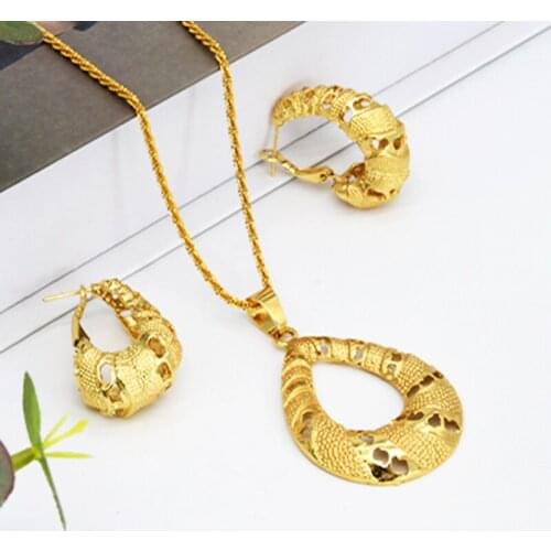 Jewelry Sets New 24K Gold Color Necklace Pendant Earrings For Women Ornament Nigeria Indian Bridal Luxury Wedding Set Wife Gifts