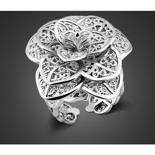 New National Style Peony Flower 100% 925 Sterling Silver For Women Fashion Female Hhyperbole index finger Ring Jewelry