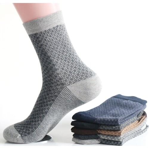 Winter Male Ropa 5 Pairs/Lot Casual Breathable Grid Cotton Warm Long Tube Socks Men Business Loafers Sokken Chaussette Homme