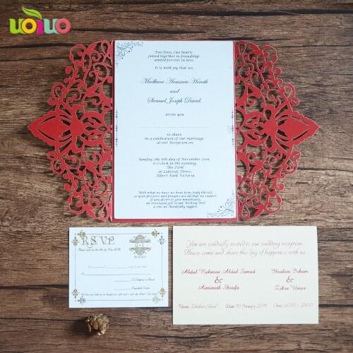 10Pcs Sample Laser Cut red Wedding Invitation Card Customizalbe Envelopes & Inner Card & Party Supplies