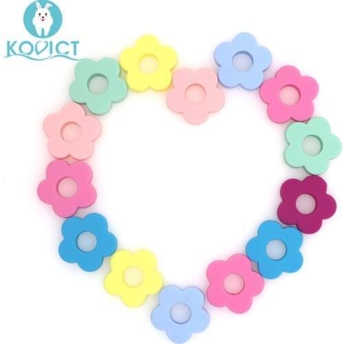 Kovict 10pc Silicone Flower Beads Holes Silicone Flower Baby Teething Beads Diy Beads DIY Accessories