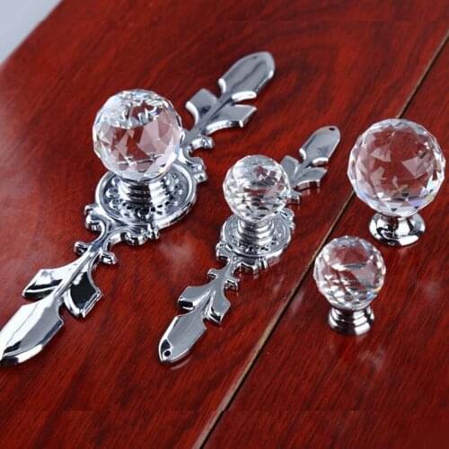 120mm Clear glass crystal drawer cabinet knobs 170mm Rhinestone Chrome dresser pulls Kitchen cabinet knobs With backplate handle