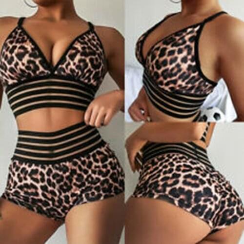 2021 Bikini Set Swimsuit Women Swimwear Plus Size Bathing Suit New Leopard Two Piece Beach Wear Padded Female High Waist Biquini