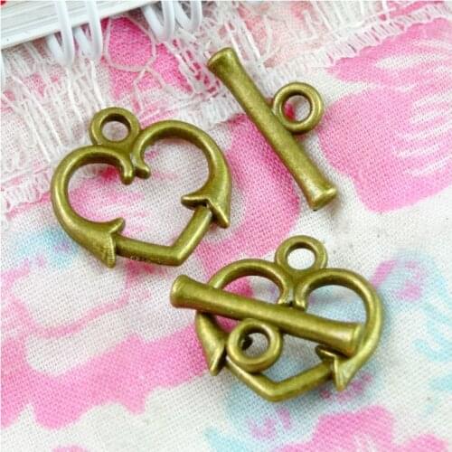 50 sets/lot 16*16MM Vintage Style Antique Bronze Plated Metal Heart OT Clasps for Diy Jewelry Making Findings