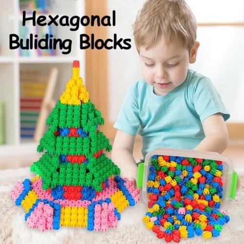 60 Pcs Hexagonal Building Blocks Kids DIY Blocks Bricks Toy Colorful Bulk Bricks Construction Educational Toys Montessori Toys