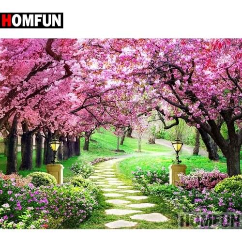 HOMFUN 5D DIY Diamond Painting "Flower beautiful scenery" Full Drill Resin Diamond Embroidery Cross Stitch Home Decor A27631