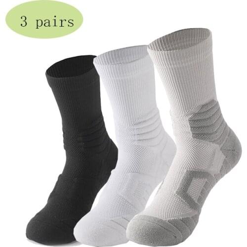 3 Pairs Spring Basketball Socks Cotton Towel Bottom Cushioned Sports Socks fit for Men Fitness Running Walking Sock