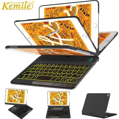 Case Keyboard For iPad 6th 9.7 2018 360 Rotate Wireless Bluetooth 7 Backlit Keyboard funda Cover For iPad 9.7 2017 2018 Keyboard