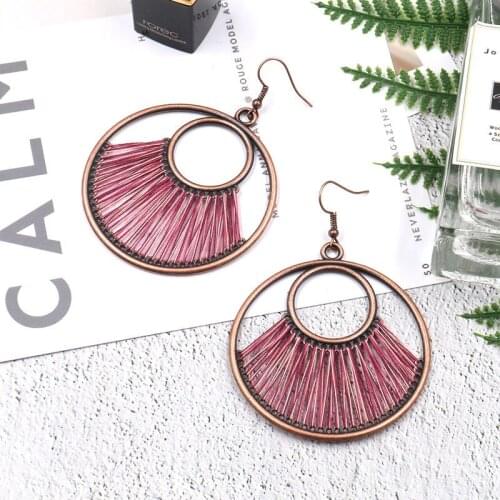 Ethnic 6 Color Round Bronze Dangle Earrings For Women 2020 Handmade Gypsy Silk Ladies Earrings Orecchini