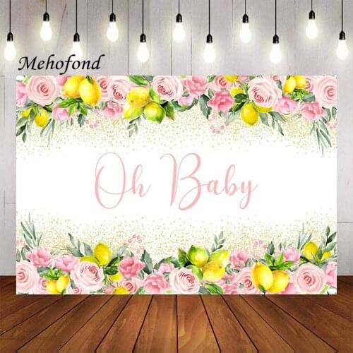 Mehofond Photography Background Lemon Baby Shower Pink Flower Lemonade Oh Baby Birthday Party Decor Backdrop Photo Studio Props